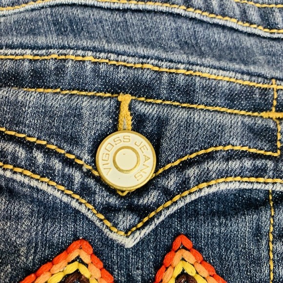 Womens Vigoss Bootcut Embroidered Flap Pocket Dark Wash Denim Blue Jeans Size 9 - Picture 6 of 8